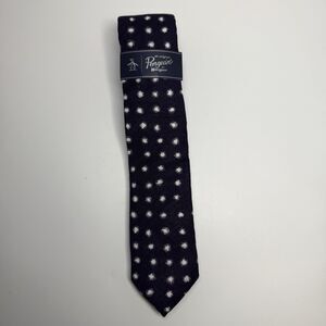 Original Penguin 100% Viscose Navy Blue Dot Print Skinny Neck Tie New